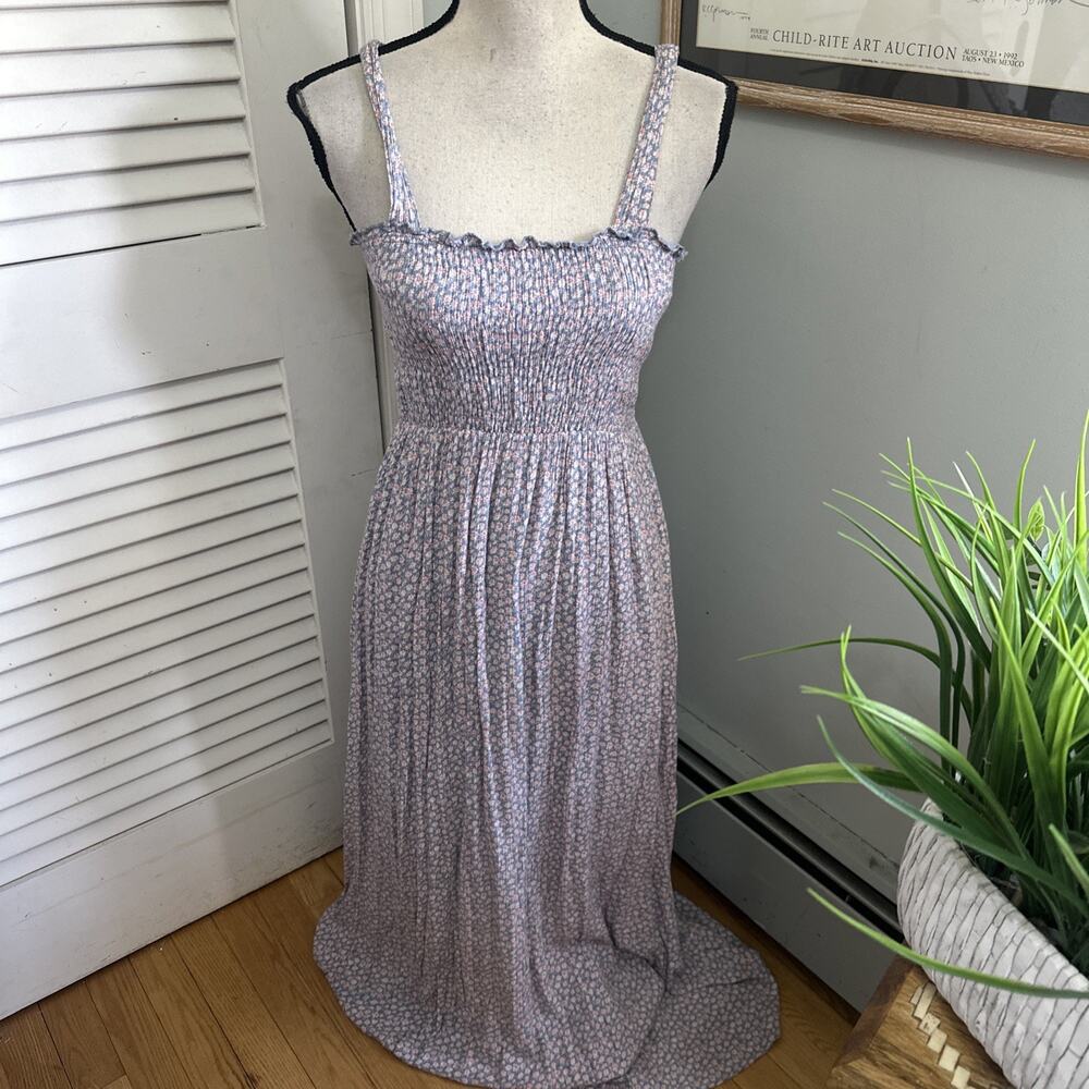 Smocked Lavender Floral Maxi Dress with Spaghetti Straps